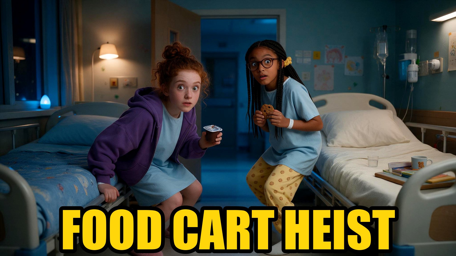 The Great Hospital Food Cart Heist — the two girls caught mid-heist